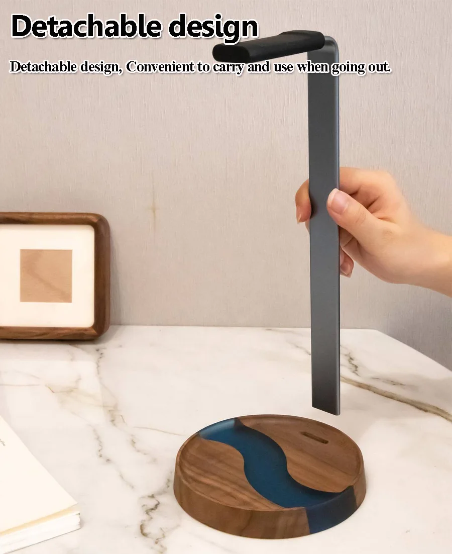 Portable Detachable Headphones Stand Walnut Wood Aluminum Alloy Gaming Headsets Bracket for Airpods Max Desktop Display Shelf