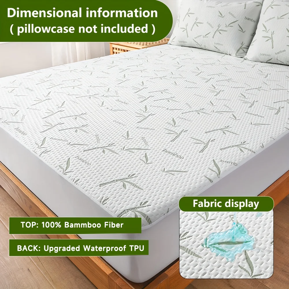 1p Prześcieradło z włókna bambusowego chłodzącego, oddychający ochraniacz na materac z głębokim kieszeniem na lato
