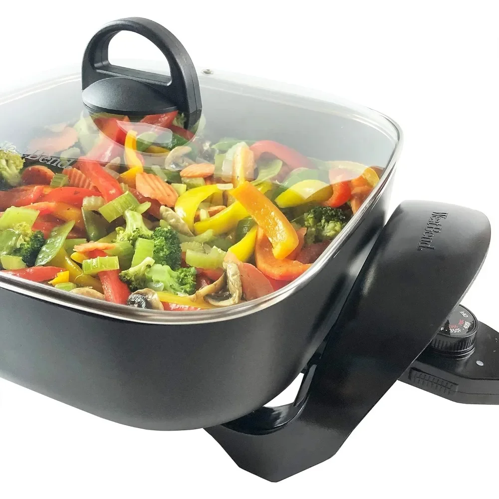 Family-Sized Electric Skillet With Lid and Diamond Shield Scratch-Resistant Non-Stick Finish, 12 by 12 by 3 In, Gray 3