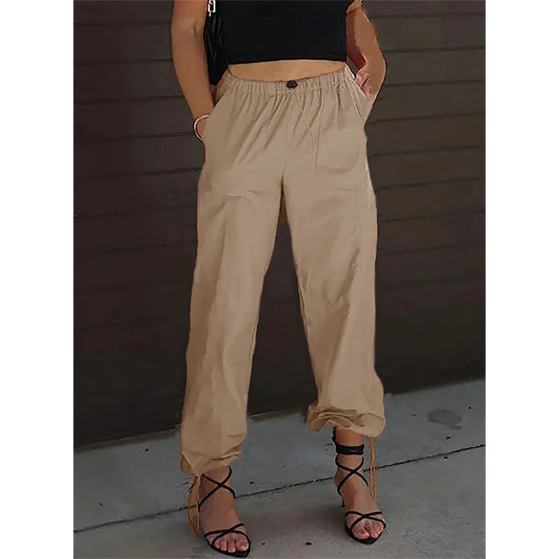 2023 New Casual Solid Color Patchwork Pocket Elastic Waist Jogger Hip Hop Pants Summer Clothes Loose-fitting Trousers for Female