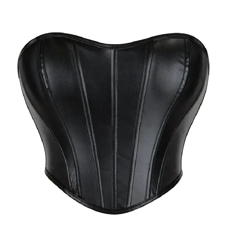 Strapless Off Shoulder Leather Corset Crop Tops Lace up Corsets Underwear Female Bustier Short Overbust Body Shaper Plus Size