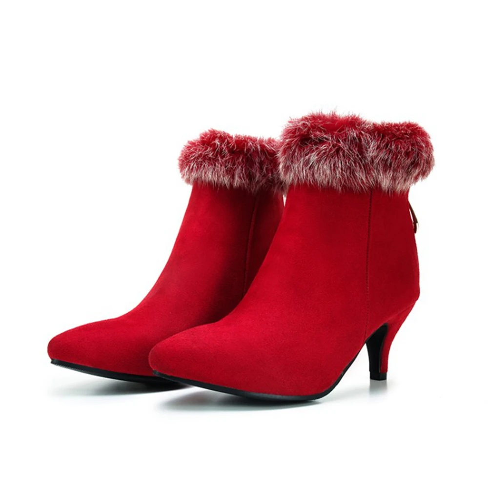 

Женские ботильоны 2023, женские осенне-зимние теплые сексуальные модные ботильоны с острым носком на высоком каблуке, искусственная обувь большого размера 47 48