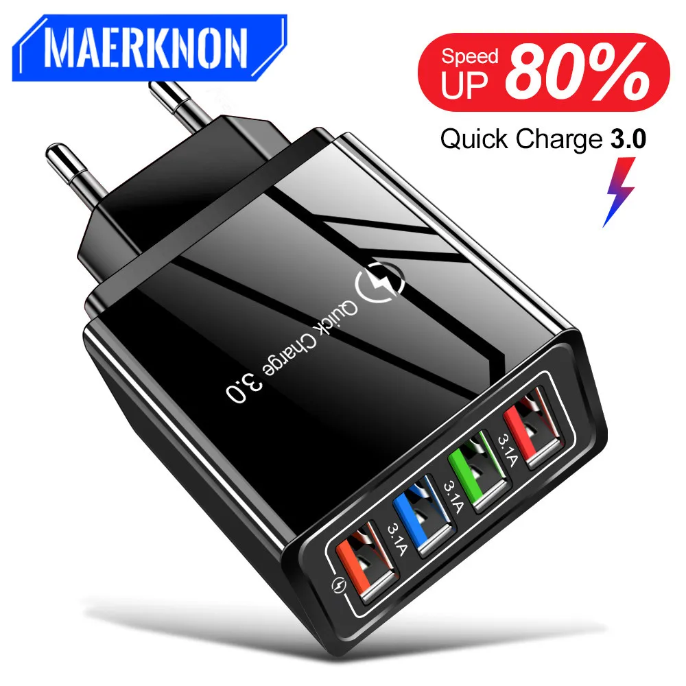 

USB Charger Fast Charging For iPhone 12 pro max 4Ports Wall Quick Charge For Samsung Huawei P40 Xiaomi Mobile Phones EU Chargers
