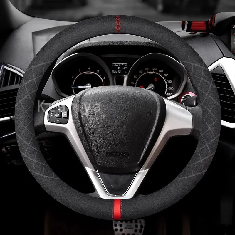 anti-slip Stuurhoes Voor A1 8X A2 A3 Q3 Q5 Q2 A4 A5 A6 Voor Avant Antislip Auto Stuurhoes Auto Accessoires Auto Stuurwiel Covers (Kleur : D shape Red