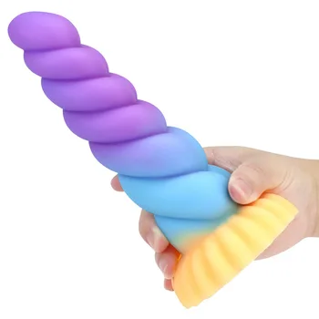Rainbow Gradient Huge Dildo Shaped Big Penis Back Court Anal Plug Anal Expander Massage Stick Adult Supplies Sex Toys for Womans 5