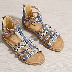 Ladies Summer Fashional Bohemia Ethnic Colorful Stitching Roman Style Open Toe Zipper Women Flat Fancy Sandals Beach Shoes