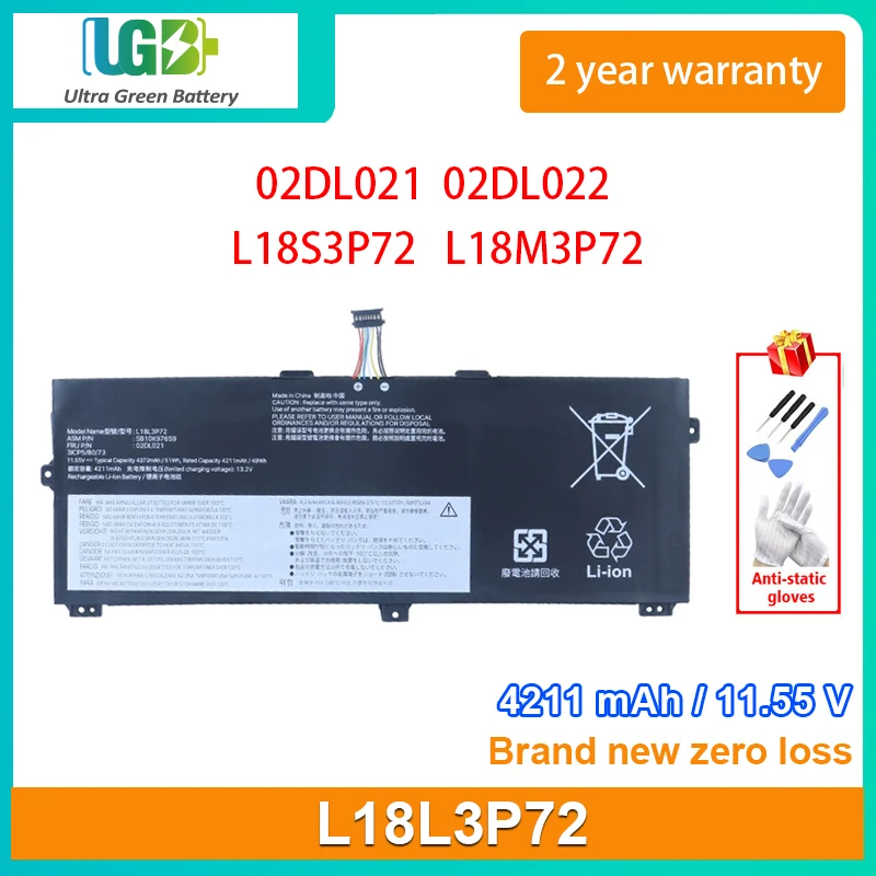 

UGB New L18L3P72 Laptop Battery For Lenovo ThinkPad X390 X13 Yoga 20SX 20NN 20NQ SB10K97659 02DL021 02DL022 L18M3P72 L18S3P72