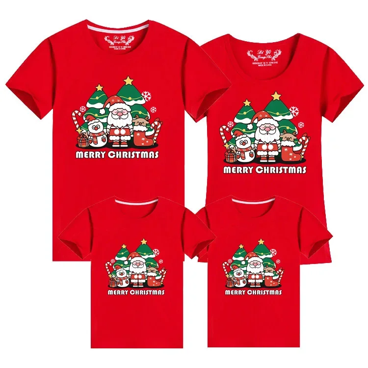 Ropa de manga corta para padre, madre, hijo e hija, de algodón, con estampado de dibujos animados, trajes familiares a juego para Navidad, camiseta para mujer, hombre y niño