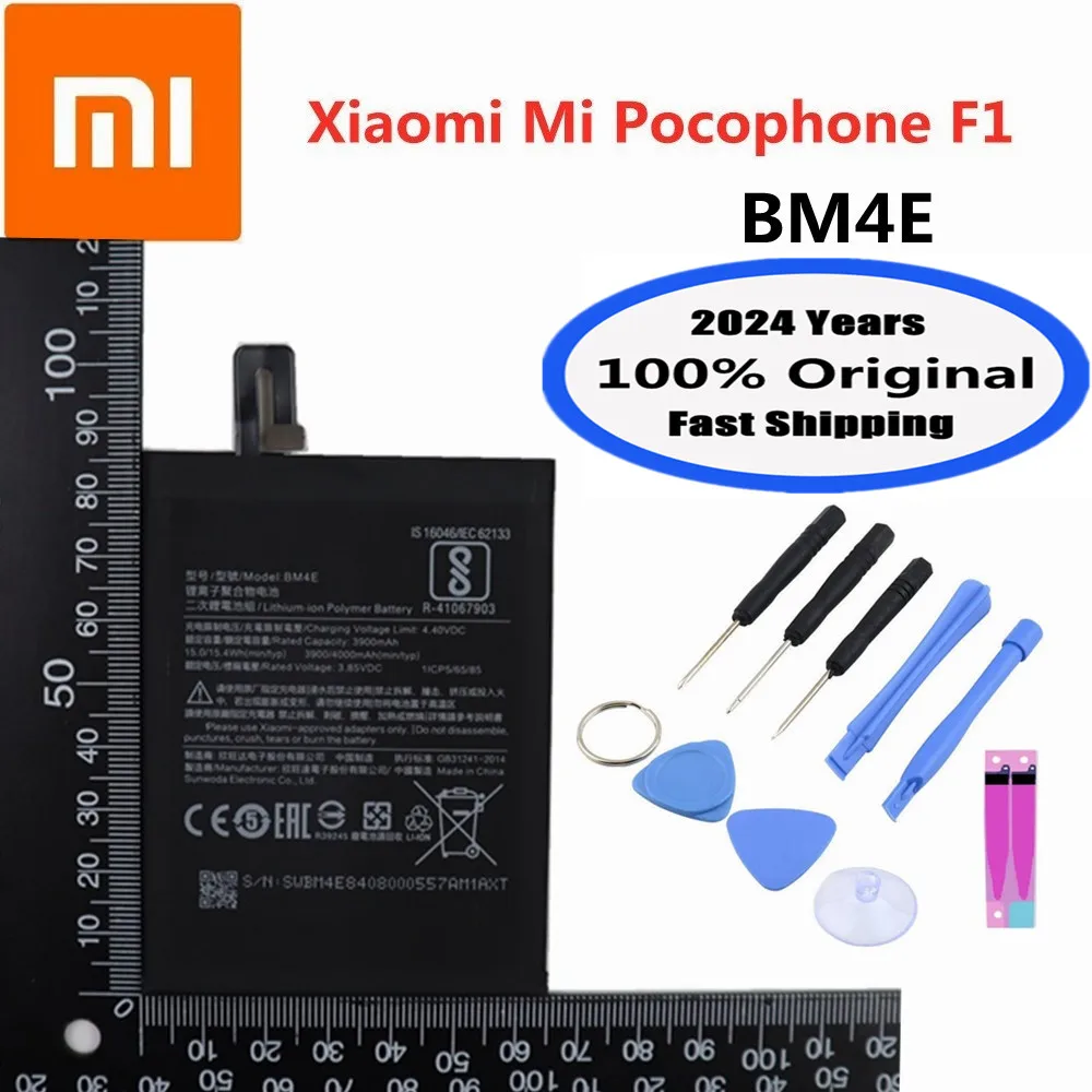 

2024 Years 100% Original Replacement Battery BM4E For Xiaomi POCO F1 MI Pocophone F1 4000mAh High Quality Phone Battery + Tools