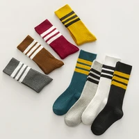 6 Pairs Autumn Winter Children High knee Socks Korean Black White Stripes Style Boys Girls Warm Cotton Socks Kids Sports Socks 3