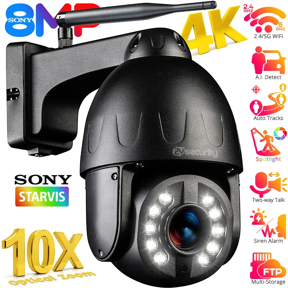 8MP 4K IP Kamera 5X 10X Optik Zoom Açık WiFi Gözetleme Kamerası Otomatik Takip Dome PTZ Güvenlik Kamerası CamHipro APP