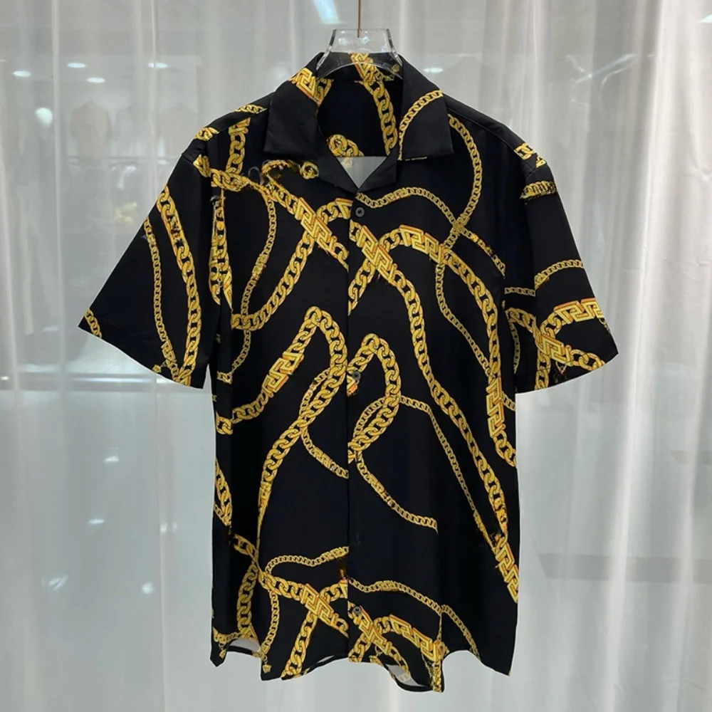 

2024 Spring Summer Fashion Men's High Quality Chain-print Short-sleeves Casual Shirt C944