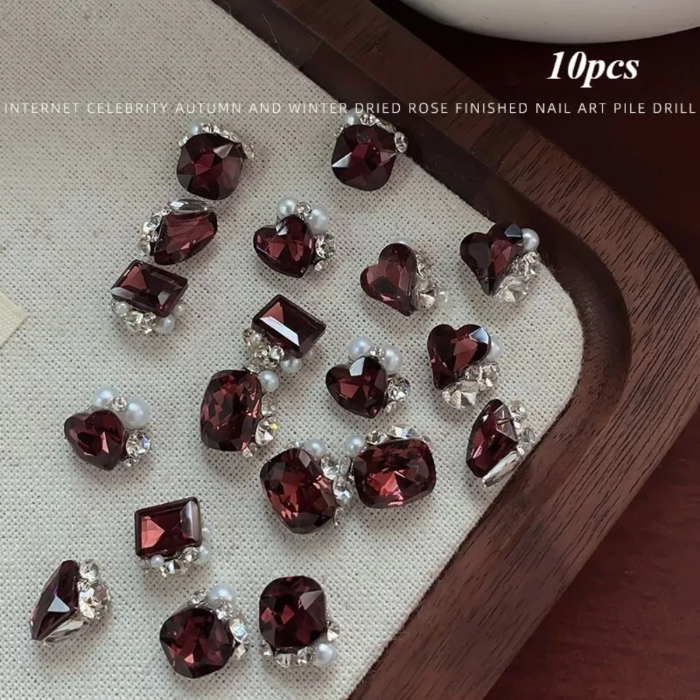 10개입 신상 네일 아트 드라이 로즈 다이아몬드 주얼리 플래시 네일 장식 다이아..
