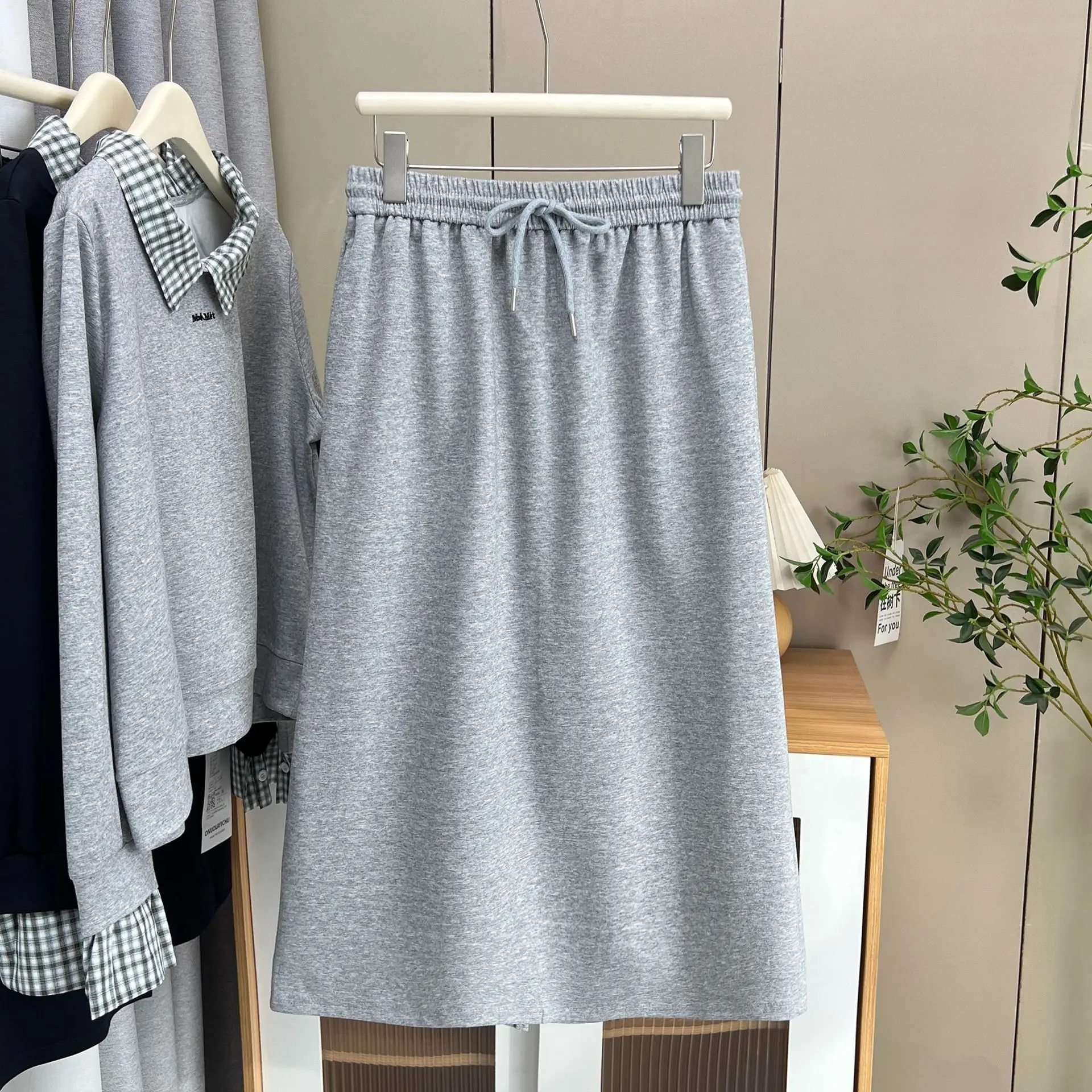 XXXXL Fashion Plus Size Women's Sets 2025 Autumn Casual Lapel Plaid Patchwork Sweatshirt And Skirt Two Piece Set