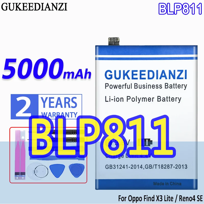 

High Capacity GUKEEDIANZI Battery BLP811 5000mAh For Oppo Find X3 Lite CPH2145/Reno 4 se/5 5G 4SE PEGM PEAT00 PEAM00