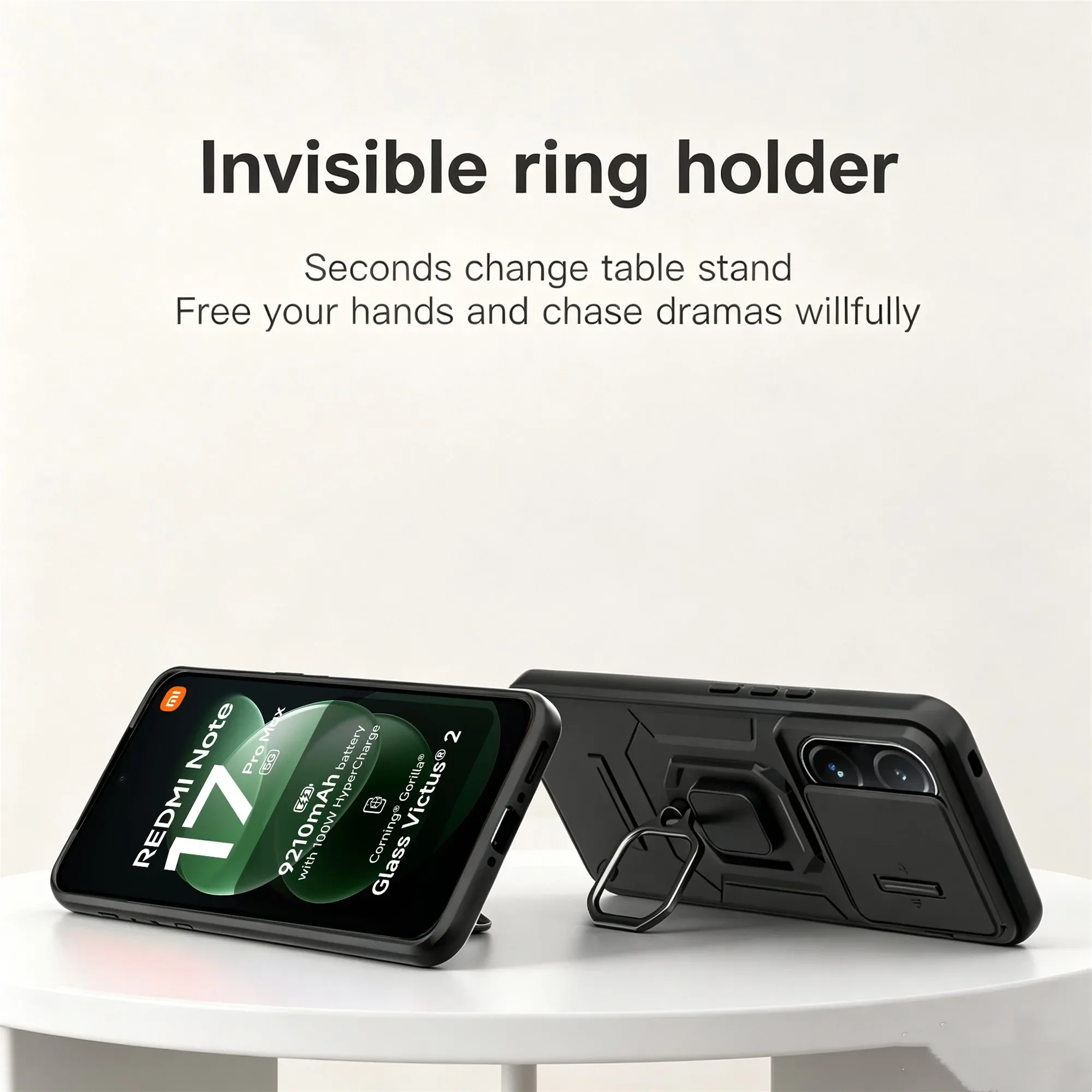 Slide Camera Stand Armor Antifall Protection Kickstand Phone Case Cover