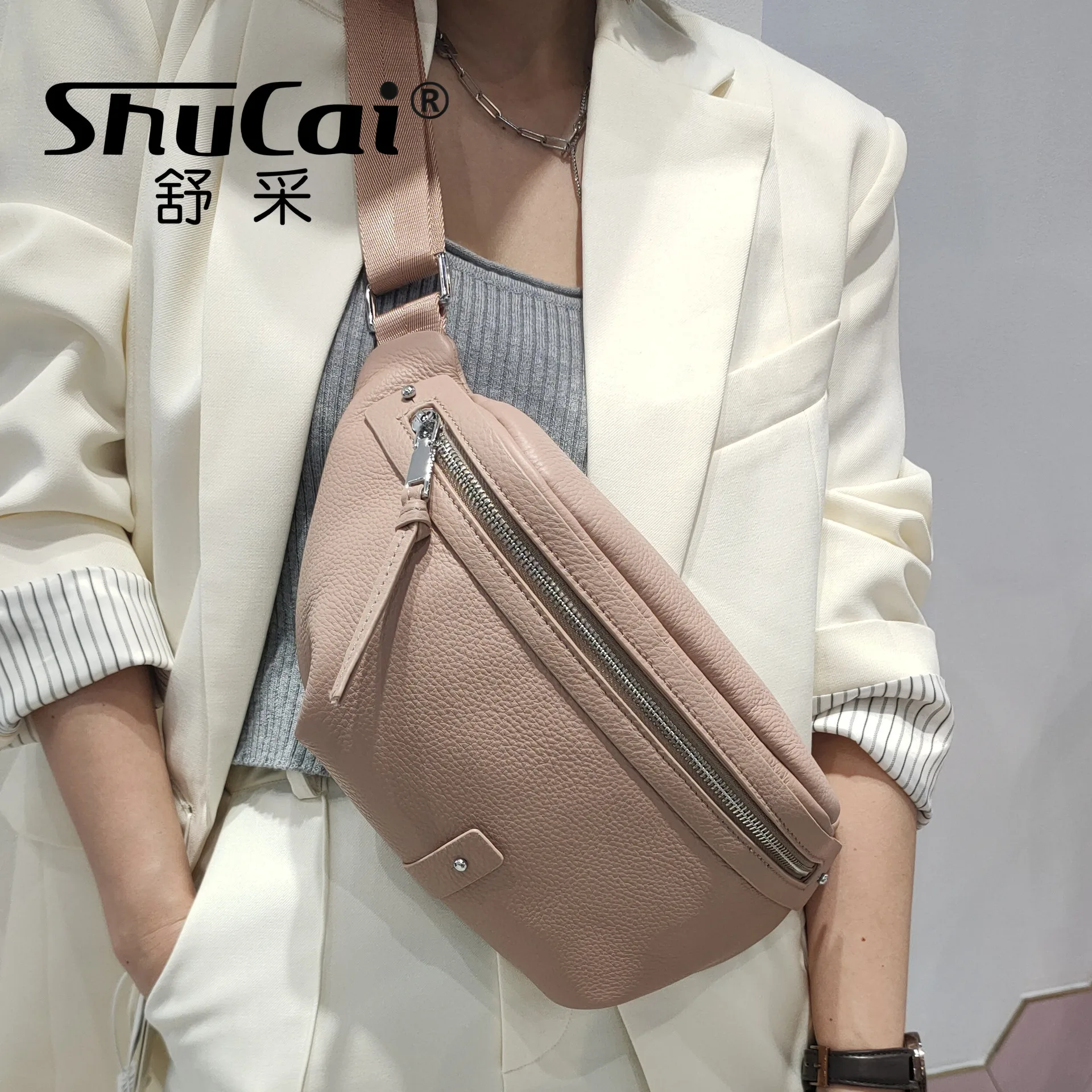 New chest bag head layer cowhide bag fashion soft leather Korean version of cowhide single shoulder crossbody bag