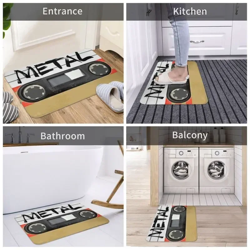Heavy Metal Music Front Door Mat Anti-Slip Outdoor Quick Dry Music Lover Tape Doormat Kitchen Balcony Entrance Rug Carpet