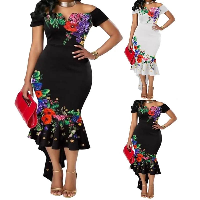 

Women's Short Sleeve One Shoulder Casual Fashion Party Slim Maxi Dress