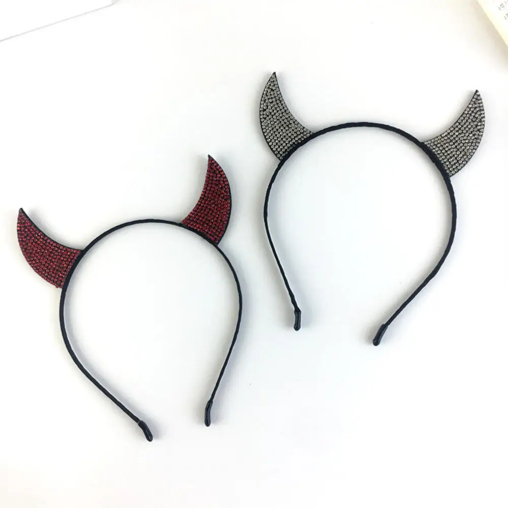 HalloweenHeadbandRhinestoneCrystalDevilHornHeadBandCosplayHair