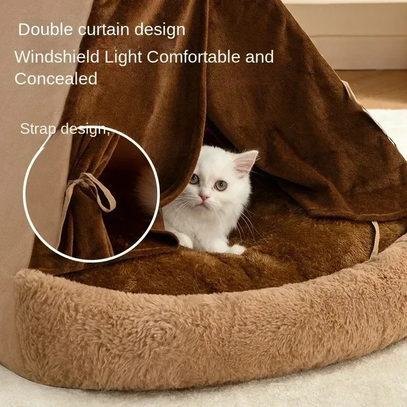 Cat House Bed Cat Nest Puppy Teepee Dog Tent with Cushion for Cats Kitten Small Dogs Puppies Pet Winter Warm Plush Enclosed Bed