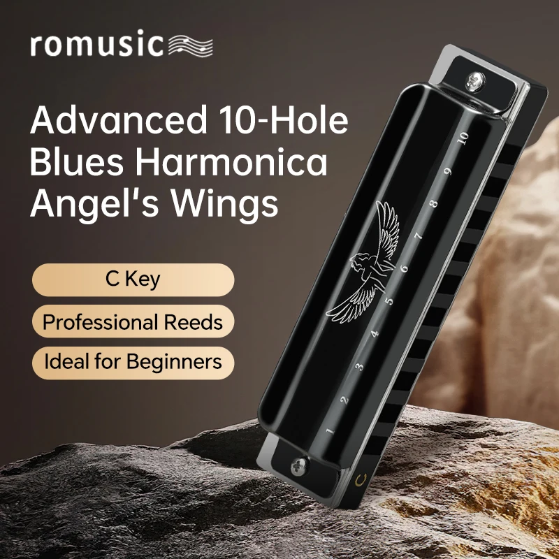 Romusic Harmonica Diatonic Blues Harmonica Key of C Blues Harp Mouth Organ Harmonica 10 Holes Case Adults