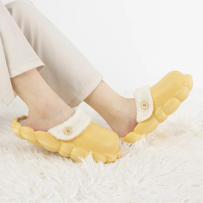 2022 new solid color detachable waterproof half home cotton shoes eva platform warmer house slippers indoor outdoor sides