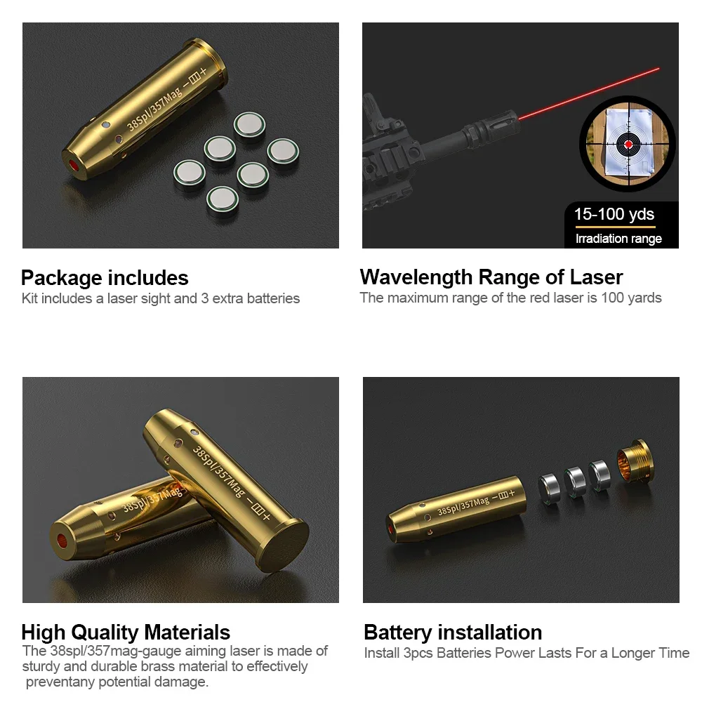 Red Laser Boresighter Cartridge Dot Laser Bore Sighter For Pistol Rifle Scope Hunting Accessory Training Shoot Sight 357MAG