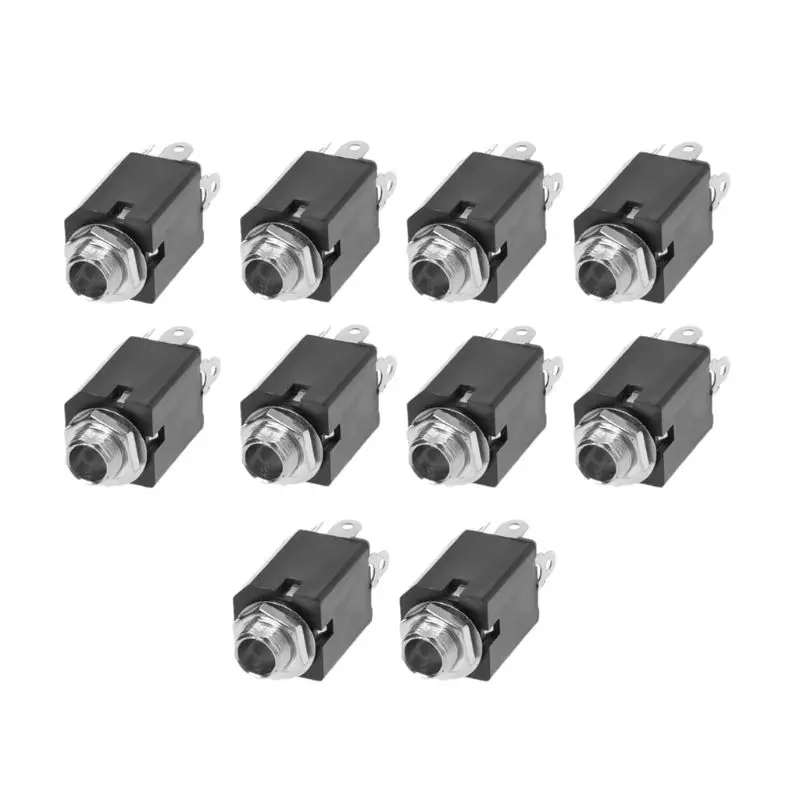 6.35mm o Plug Sockets PJ-612 3-Pin Connector Screw Nut 10pcs