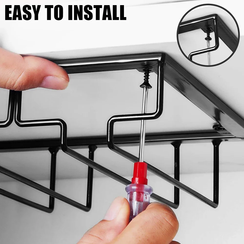 Under Cabinet Stemware Stand Hanging Shelf Bar Hanger wine glass holder rack Iron Wine Rack Glass Holder