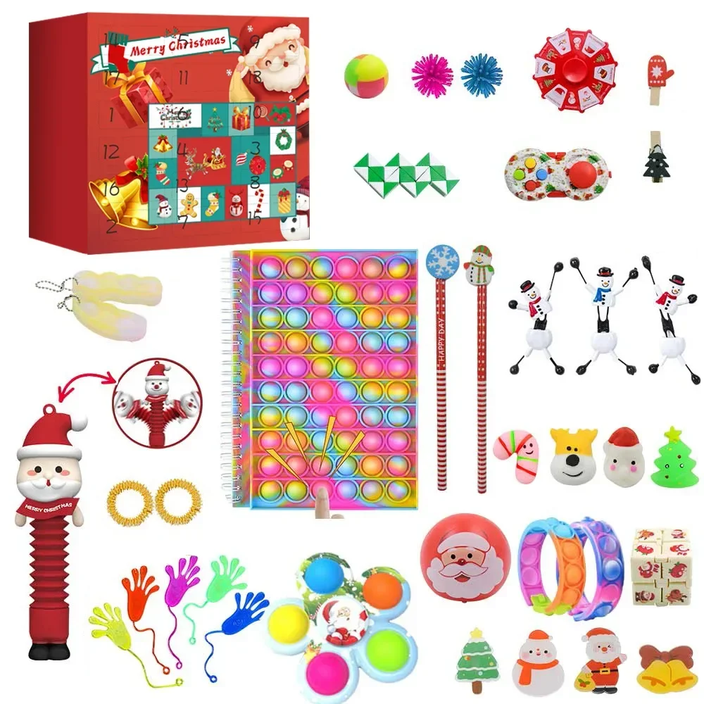 Calendrier De L'Avent 2022 Avec 24 Jouets Anti-stress Noël - Cadeau Enfant 3-12 Ans, Fidget Toys Mous Et Lavables