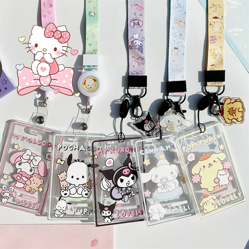

Charms Cinnamoroll Campus Card Holder Retractable Lanyard Anime Kuromi Cartoon Student Bus Kawaii Cute Name Tag Ins Y2k Gift