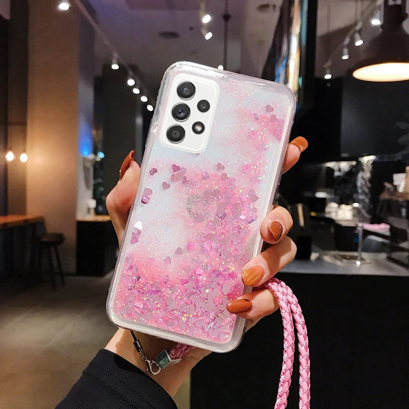 Glitter Liquid Silicone Lanyard Phone Case