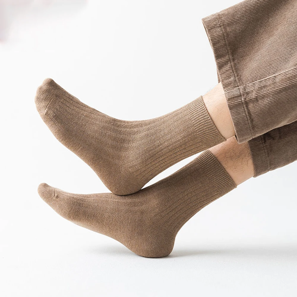 Men Cotton Socks 5Pairs Casual Harajuku Solid Color Comfortable Business Stripe Fun Socks Soft Simple Fashions Sports Sox Gift