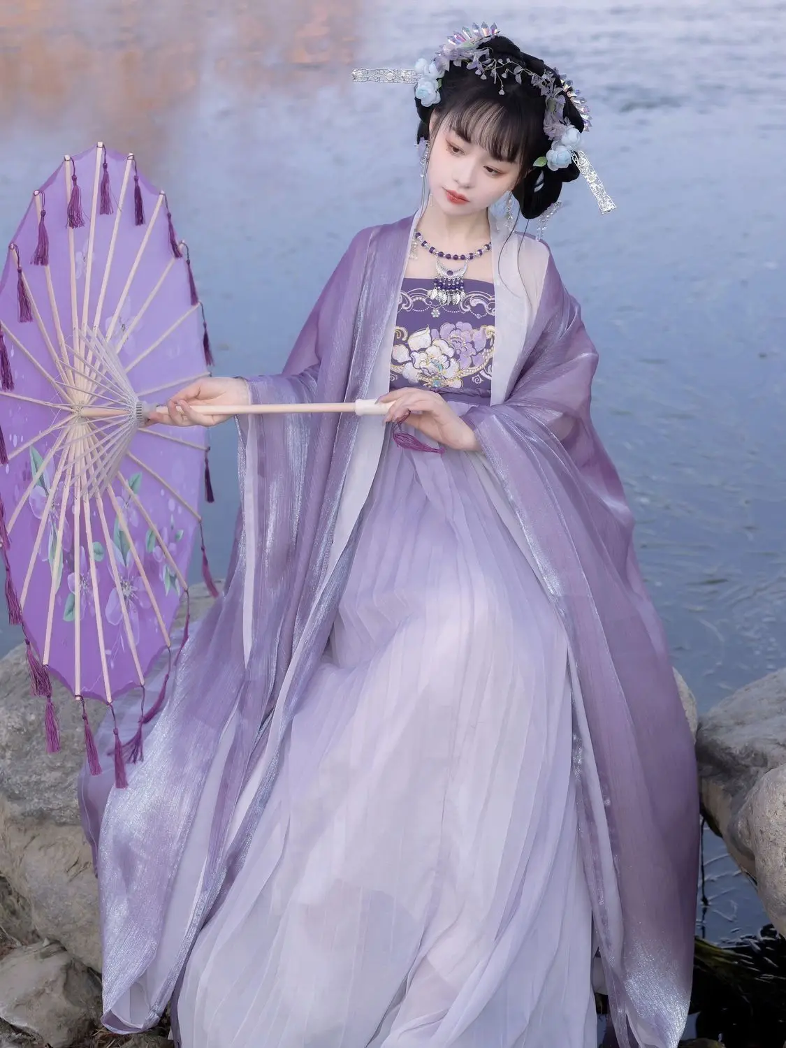 Parapluie en dentelle pour spectacle de danse chinoise, classique, Hanfu, papier d'huile, fée, ancien
