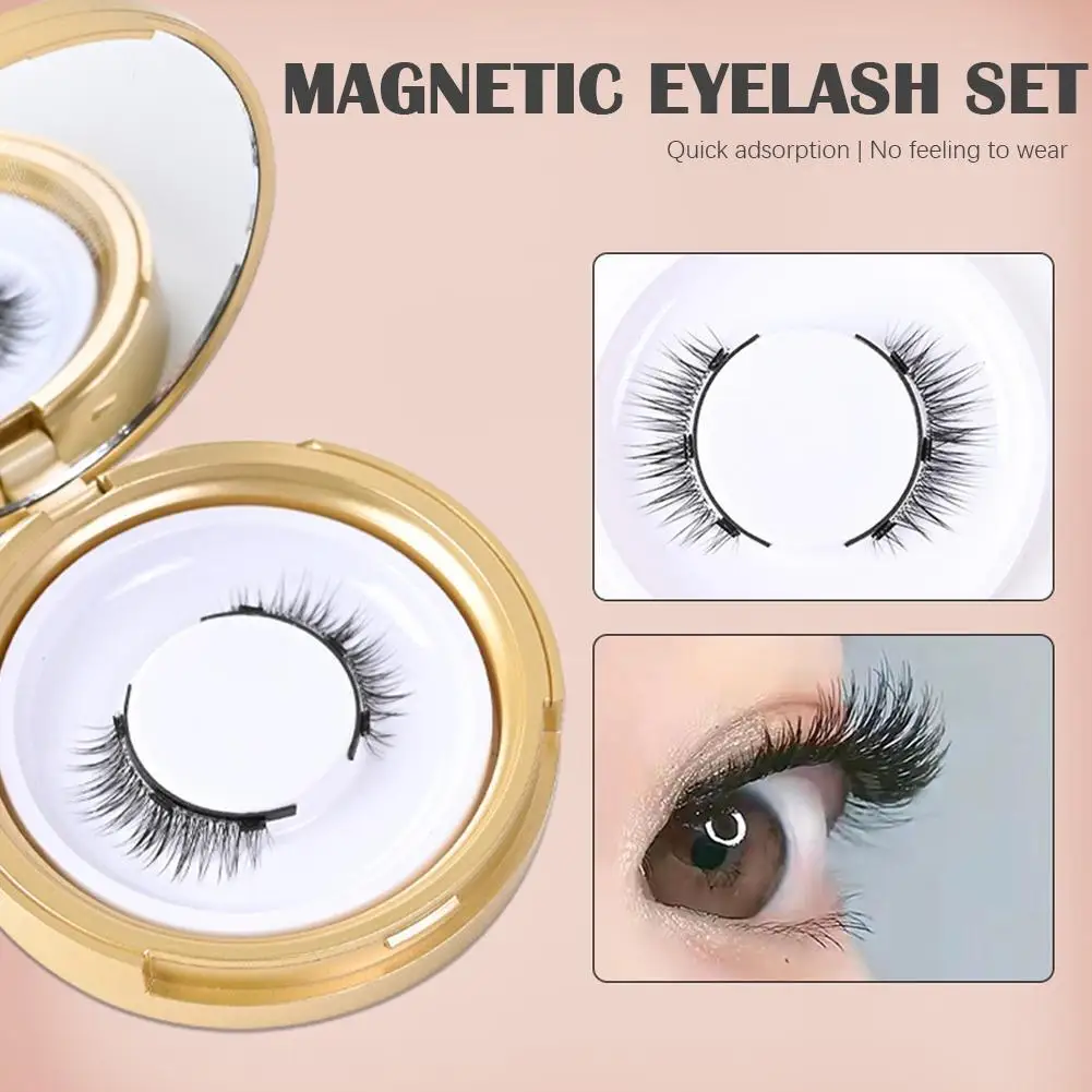 1 Pair 3D Natural With Reusable Magnetic False Eyelashes Portable Cosmetic Tool
