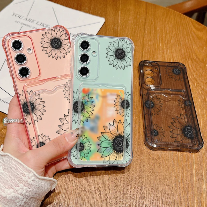 Sunflower Design Card Slot Phone Case with Enhanced Protection