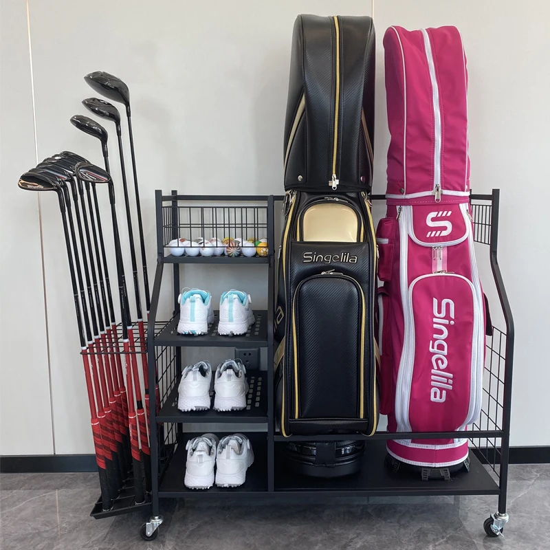 Singelila Golf Bags Storage Garage Organizer, Golf Club Storage Stand and Lockable Wheels for Garage Indoor Basement, Extra Rack