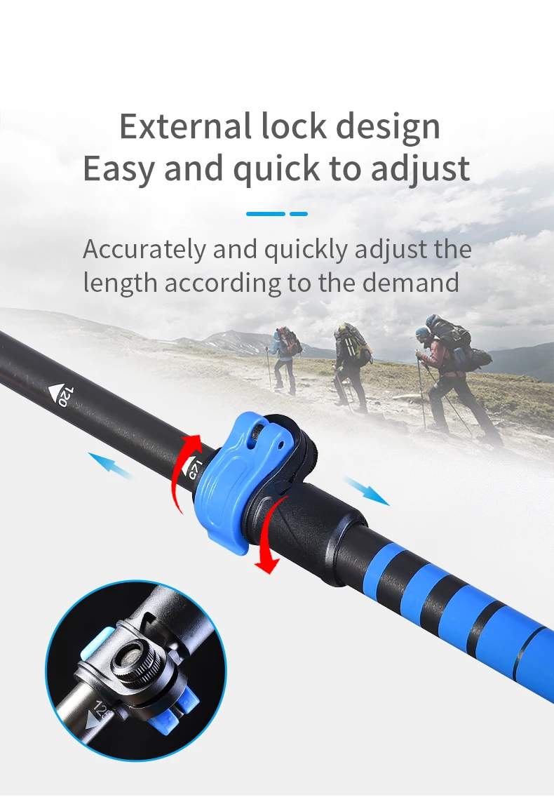 AONIJIE-Lightweight Folding Trekking Pole, Liga de alumínio Trail Stick, V-Type Ajuste Stick, dobrável, Caminhadas, Correndo, E4209