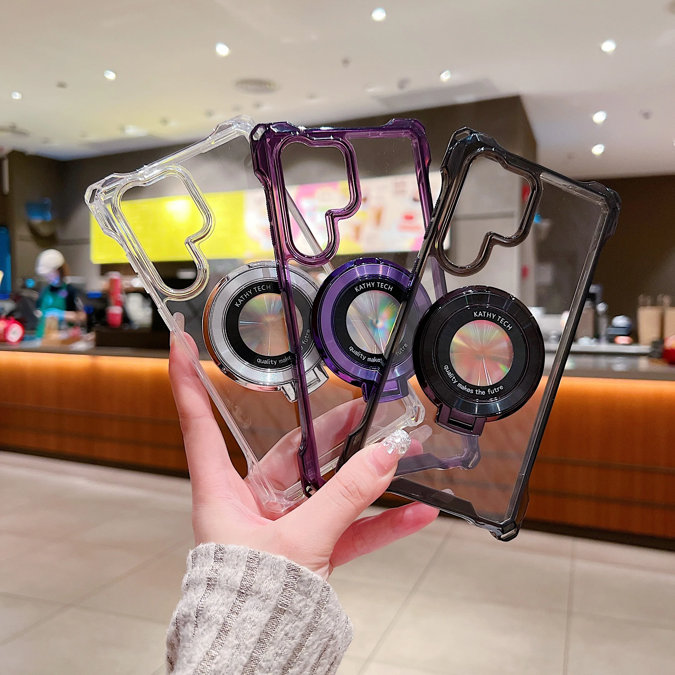 AirBag Magnetic Bracket Case For Samsung Galaxy S24 Ultra S23 Plus Folding Holder Cover For Samsung S23 Transparent Hard Case