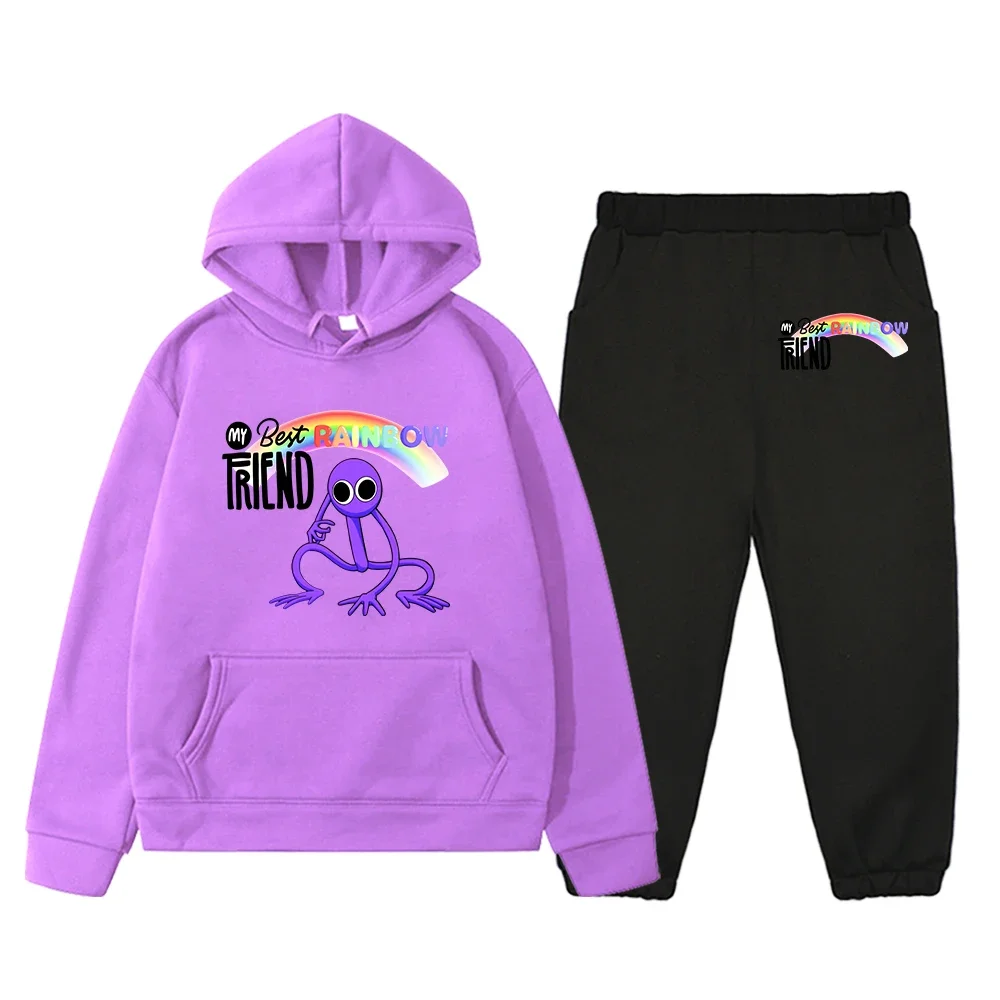 

Rainbow Friends Purple Cartoon Game Hoodie and Pants Set Casual Cartoon Graphic Printing Hoody Kawaii Boys/Girls Children Tops