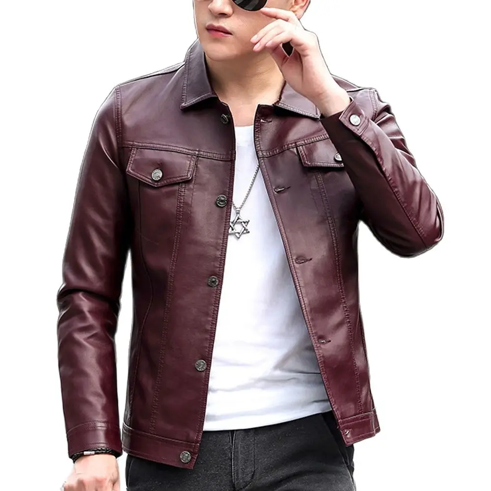 2023 Winter Pu Leather Jackets Men's Fashion Stand Pockets Tops Outerwear Mandarin Collar Overcoats Sexy Faux Leather Jackets