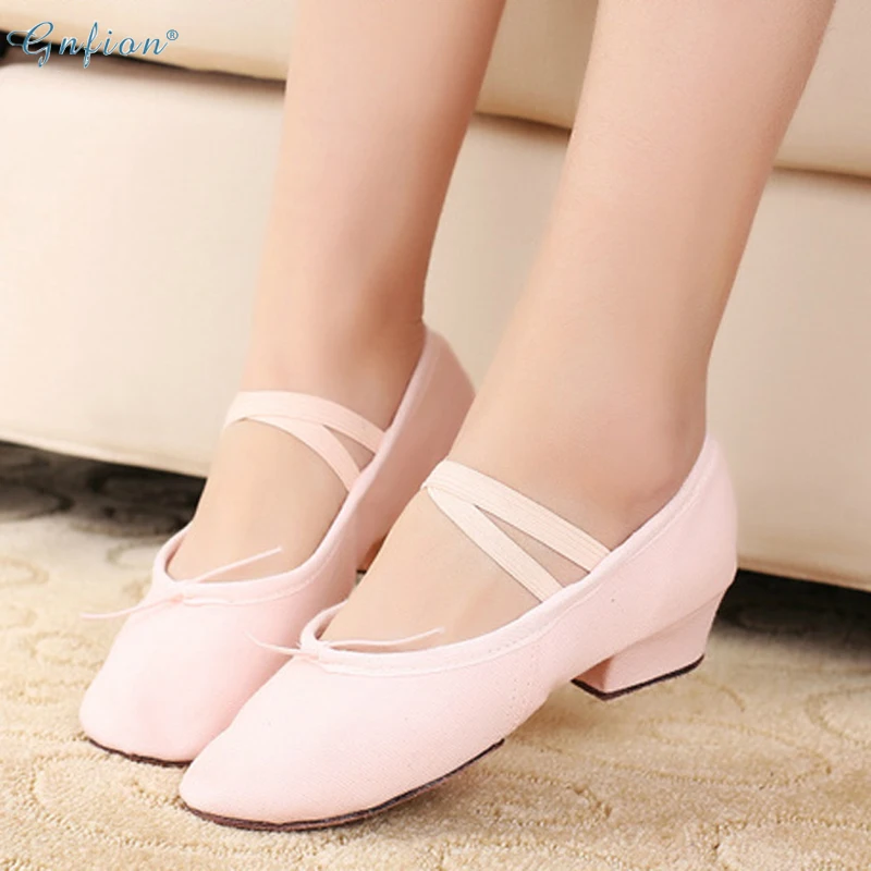 Gnfion Teachers Leather Shoes Adult Ballet Shoes With Heel Woman's