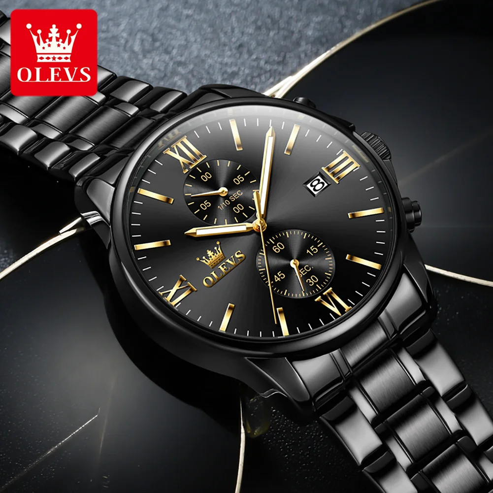 

OLEVS Luxury Brand Men's Quartz Watches Luminous Waterproof Wristwatch Man 2886 Business Stainless Steel Strap Chronograph Watch