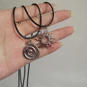 Collana con corda in pelle con ciondolo Hip Hop Burning Sun Collane geometriche Whirlpool vintage per uomini e ragazzi 1