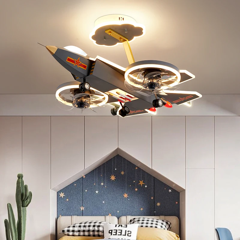 Airplane LED Ceiling Fan lights for Baby kids room lamparas de teco Modern LED Ceiling fans Lamp Lighting for Boys Girls Bedroom - AliExpress