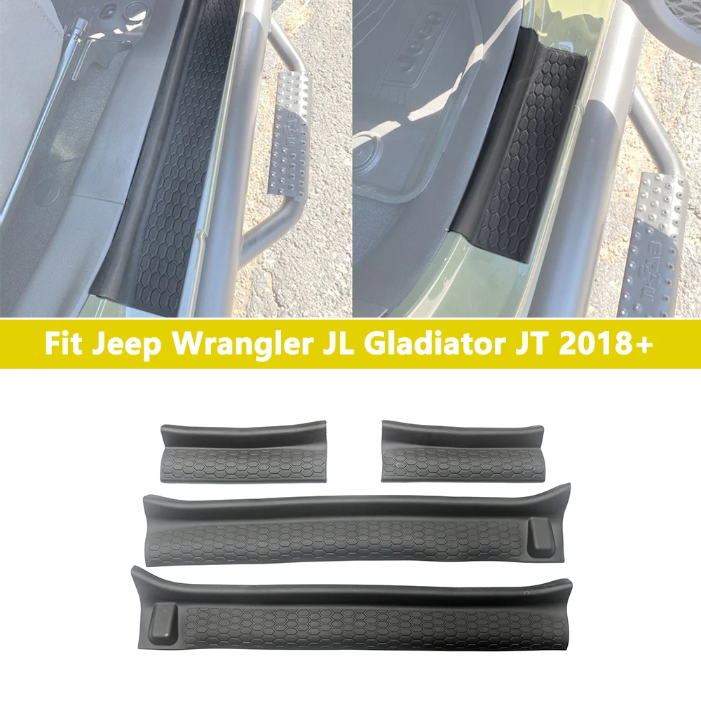 4-Piece Door Sill Guard Kit For Jeep Wrangler JL & Gladiator JT 2018-2024 - Flexible Rubber, Scratch Protection