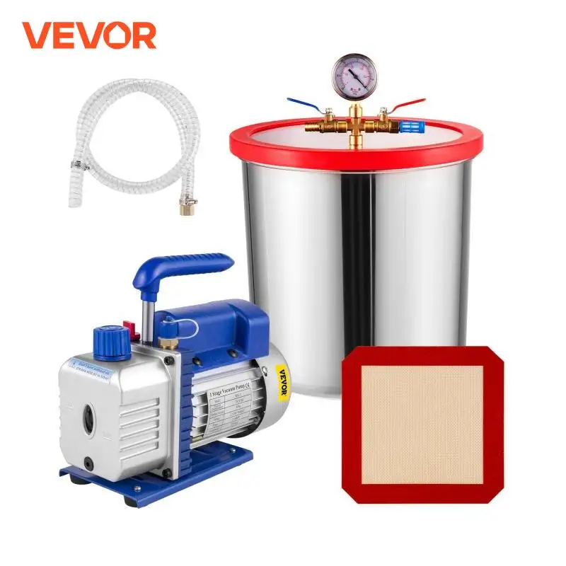 5 Gallon(22 Liter) Vacuum Chamber Kit 3 CFM 1/4HP Single Stage Vacuum Pump HVAC A/C Refrigeration Kit electric vacuum pump