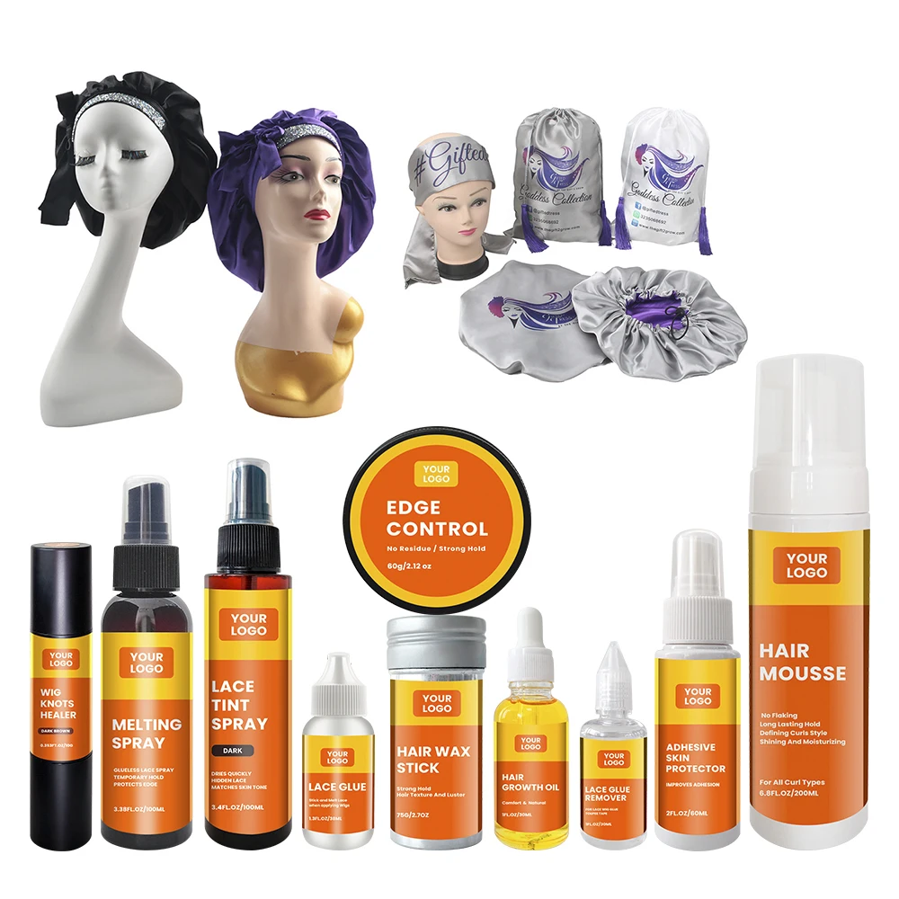 Private Label Wig Kit Packaging Waterproof Lace Glue Hair Tint Spray