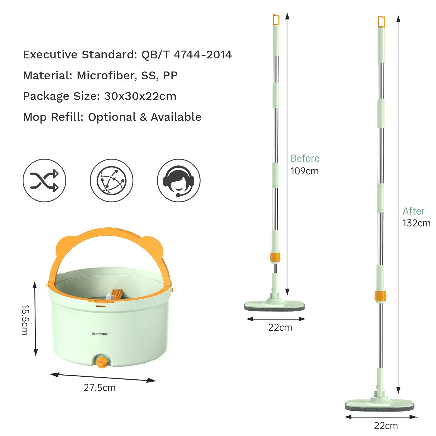 Spin Mops floor Cleaning Tools Household Cleaning spin Home Floor Cleaning easy to drain Squeeze Mop Wet and Dry Mop and Bucket 6